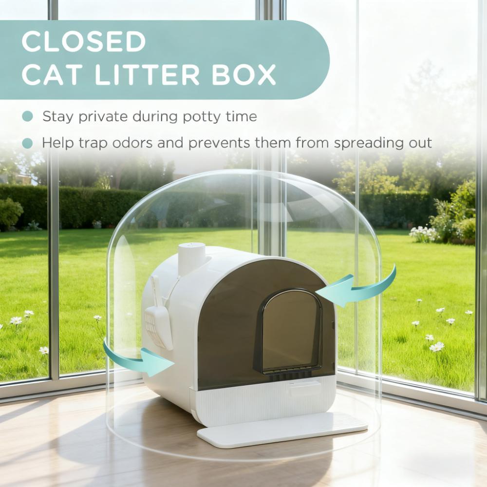 White Cat Litter Box With Lid With Scoop And Filter — imagen 4