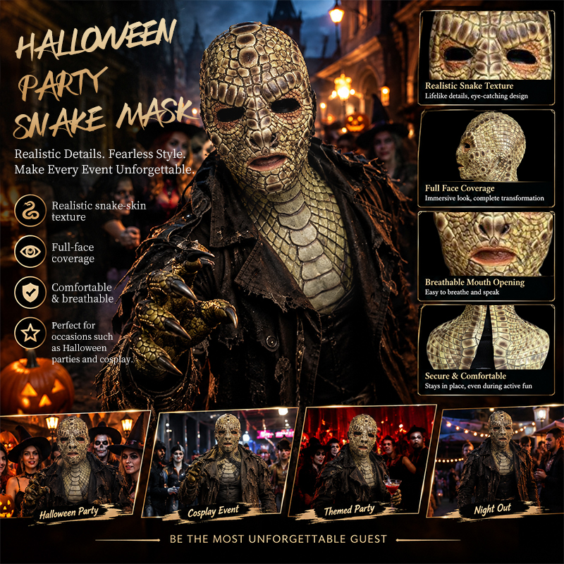 Lizard Man Basilisk Mask – Realistic Scaled Full Face Latex Reptile Headpiece, Unisex Adult Horror Costume — image 11