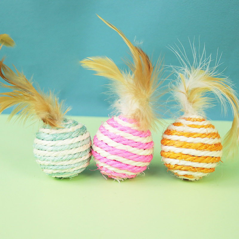 Feathered Sisal Ball Cat Toy for Self-Entertainment and Boredom Relief, Durable Cat Toy for Scratching and Biting — image 6