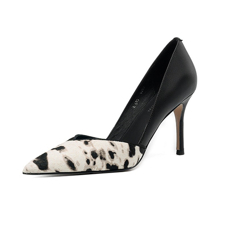 Pointed thin high heels, color blocking horse hair, sexy spicy mom, banquet single shoes for women — image 2