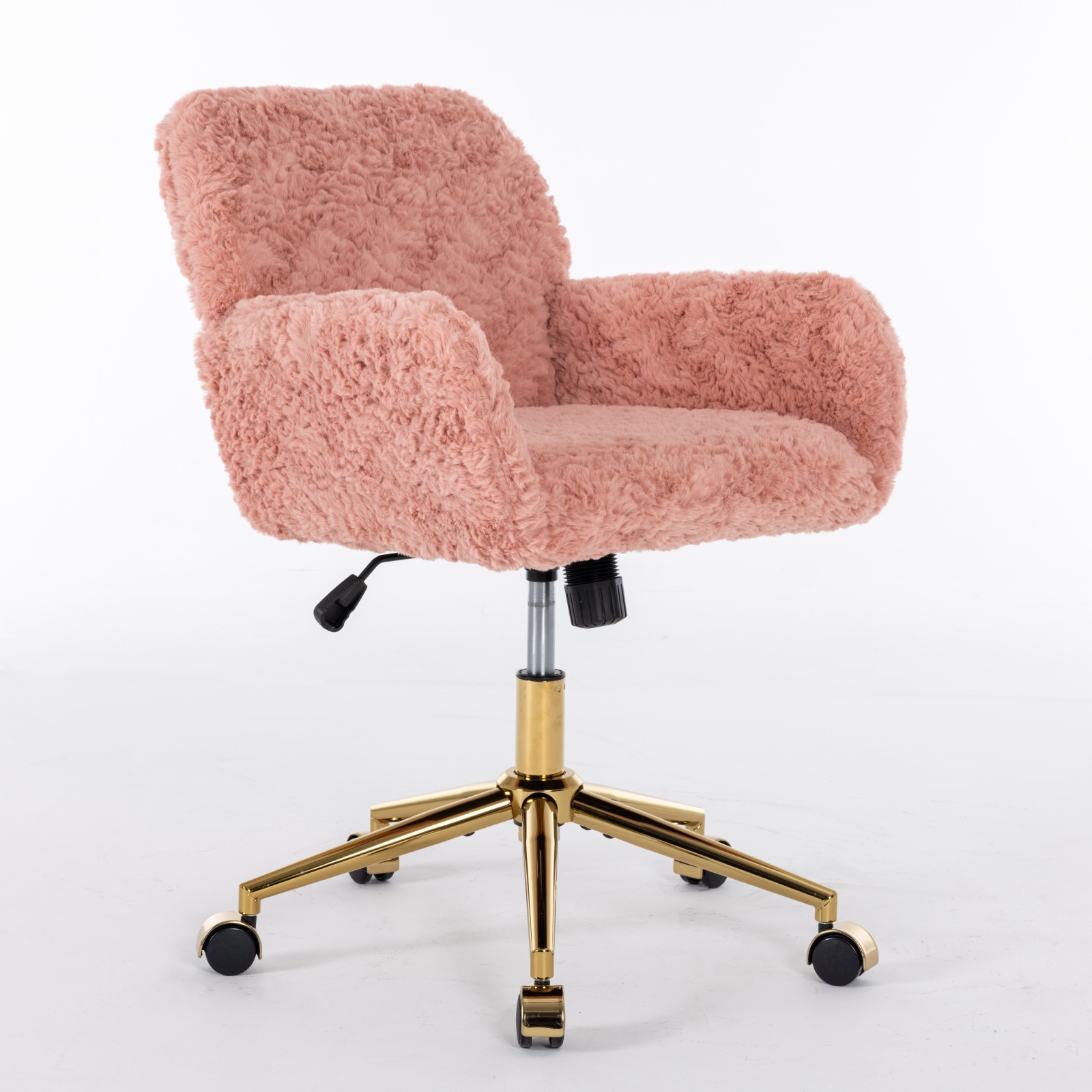 Silla de Oficina A & A Furniture, Silla de Oficina en Casa con Pelo Sintético de Conejo y Base Metálica Dorada, Silla de Escritorio Giratoria Ajustable, Silla Tocador — imagen 5