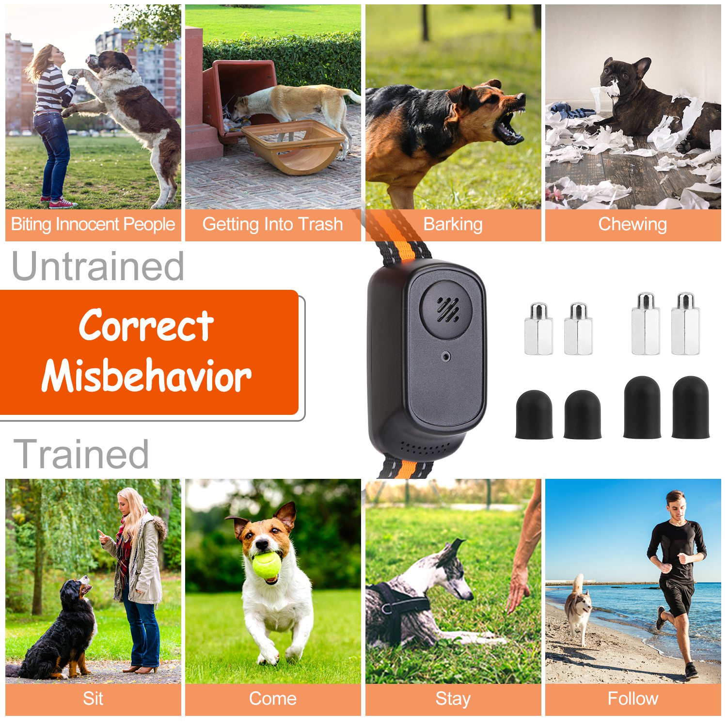 Collar de Adiestramiento para Perros IP65 Resistente al Agua con Voz, Vibración y Corrección Eléctrica - 3 Canales, Transmisor Recargable con Grabación y Bloqueo de Teclado — imagen 7