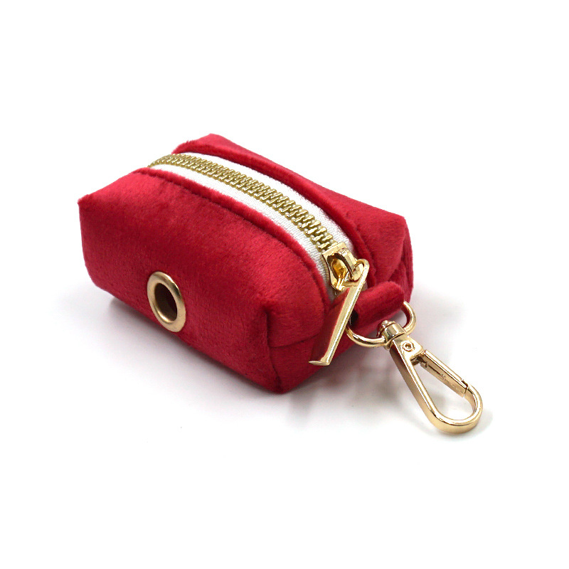 Christmas Red Thick Velvet Gold Buckle Pet Collar Leash Bow Dog Poop Bag Set Christmas Pet Supplies — image 2