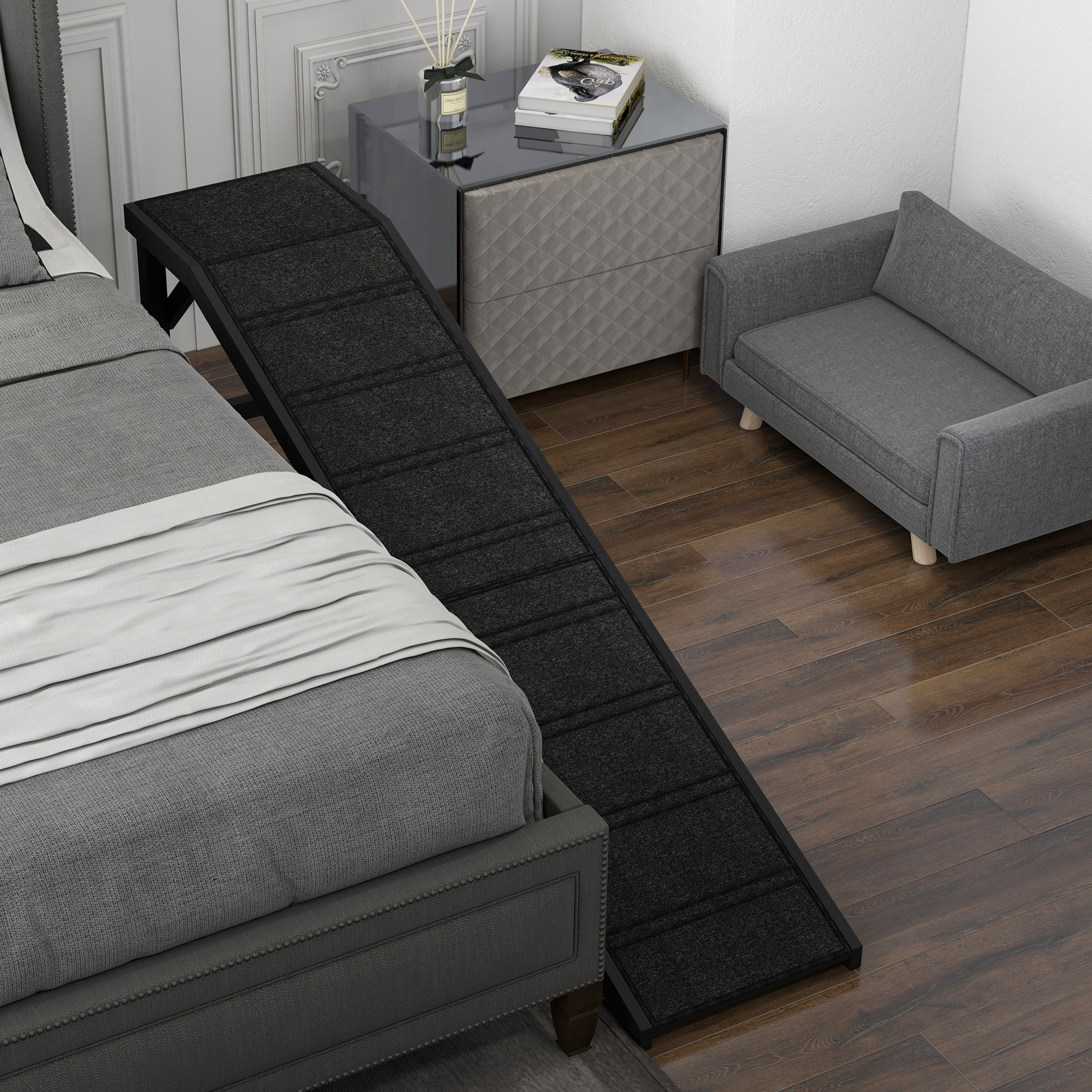 Paso para Perros con Alfombrilla Antideslizante y Plataforma Superior, 74" x 16" x 25", Negro — imagen 2