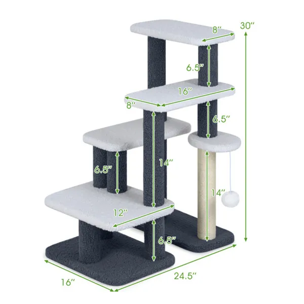 Escaleras y Rascador Árbol para Gatos 2 en 1 con Poste de Sisal, Escalones de 4 Niveles para Mascotas para Gatos Mayores y Perros de Patas Cortas — imagen 2