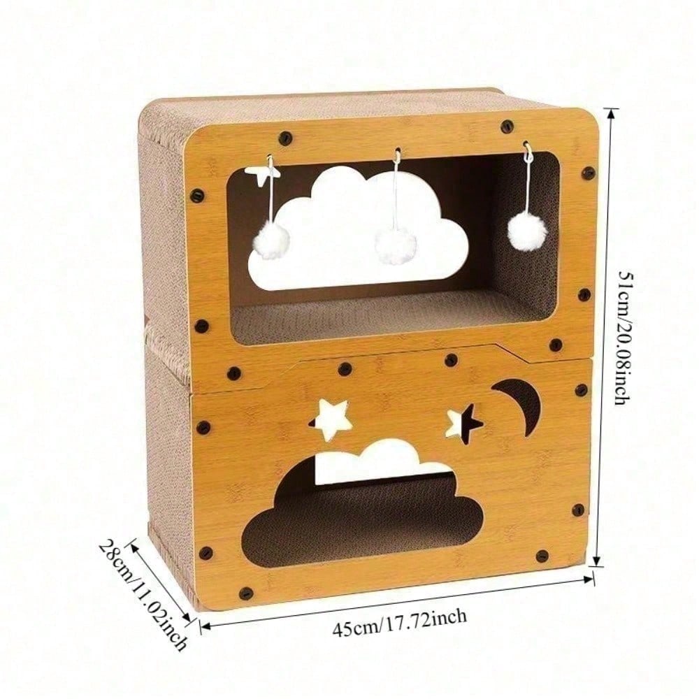 Casa Rascador para Gatos de Doble Capa en 2 Estilos, Nido Multifuncional de Cartón Corrugado, Villa Espaciosa, Cama Cueva para Gatos con Juguete de Bola Colgante, Resistente al Desgaste, Casa para Gatos de Interior para Afilar Uñas — imagen 7