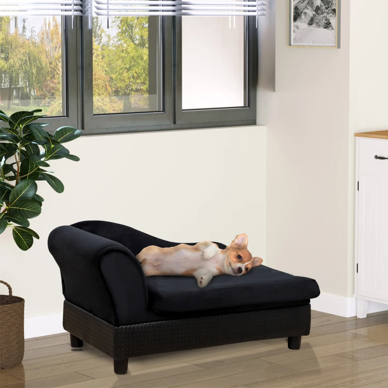 PawHut Pet Sofa Bed Couch With Storage, Pet Sofa For Cats And Small Dogs, Black — imagen 6