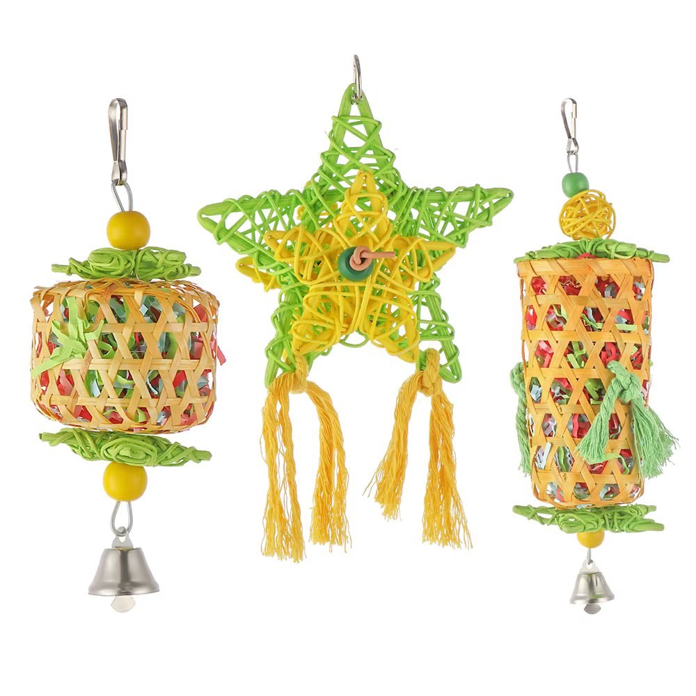 Natural Bamboo Rattan/Paper Weaving Cage Pet Bird Chewing Toys Parrot Cage Foraging Shredder Home Hanging Decoration — image 1