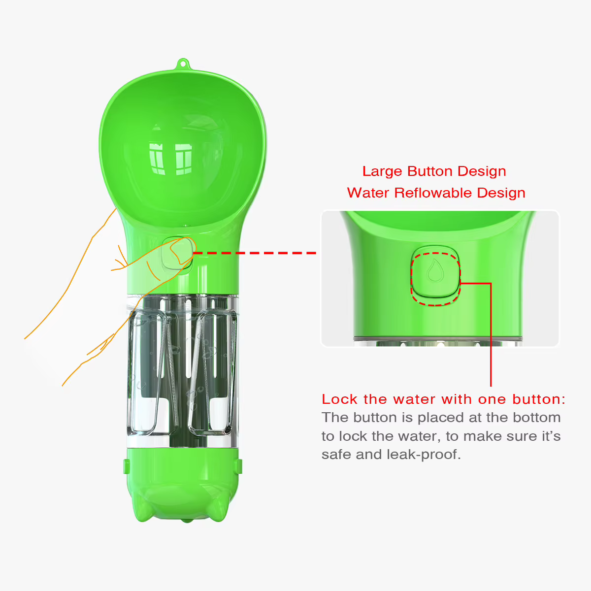 Portable Pet Cat Dog Water Bottle Feeder Container Drinking Bowl Dispenser With Poop Shovel Plastic Bags Leak Proof Lock Sale — image 3