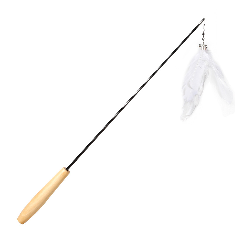 New Pet Products Wood Handle Carbon Fiber Rod Two Section Telescopic Cat Stick Monochrome Feather Bell Cat Toy — image 9