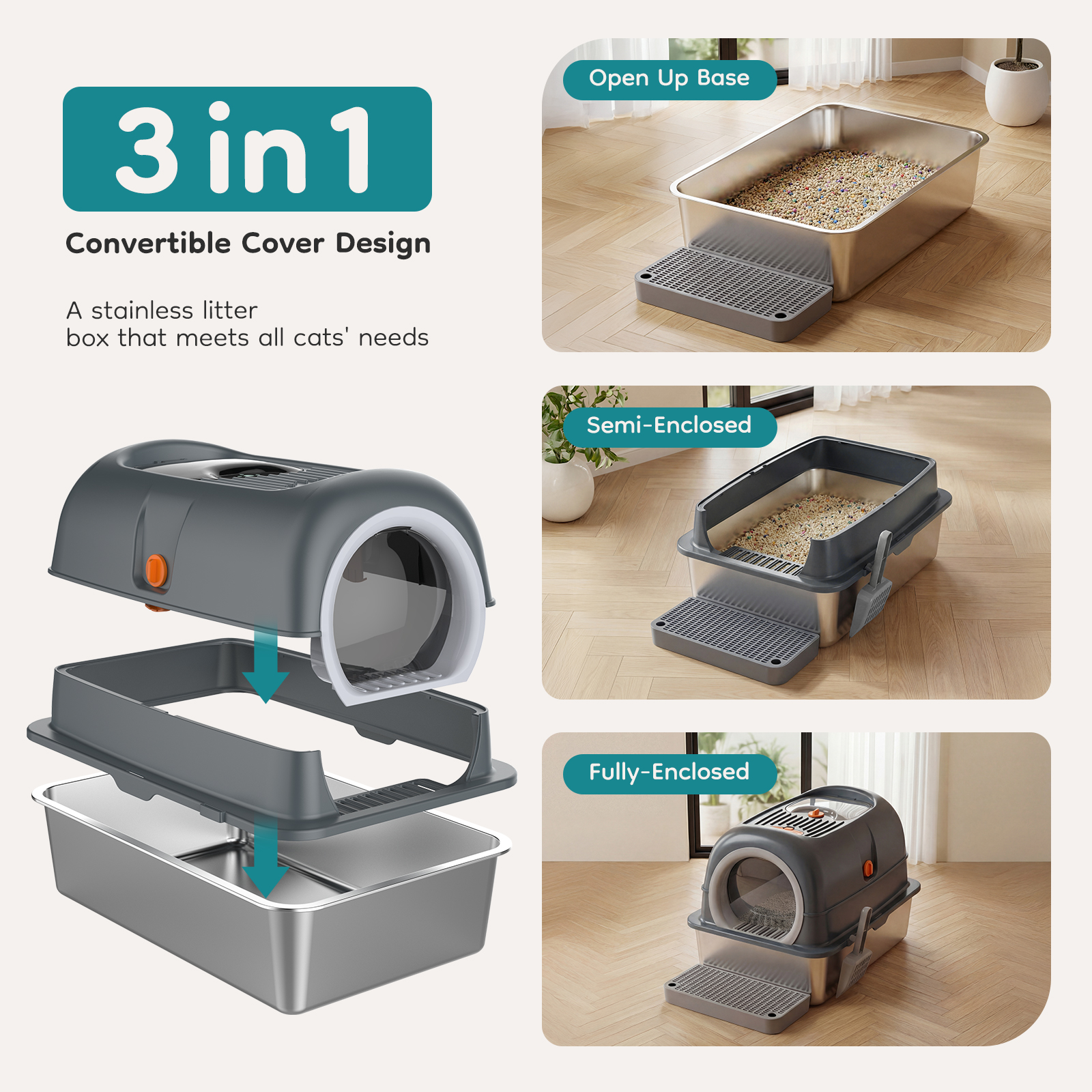 Double-entry Convertible Lid Cat Litter Box — image 6