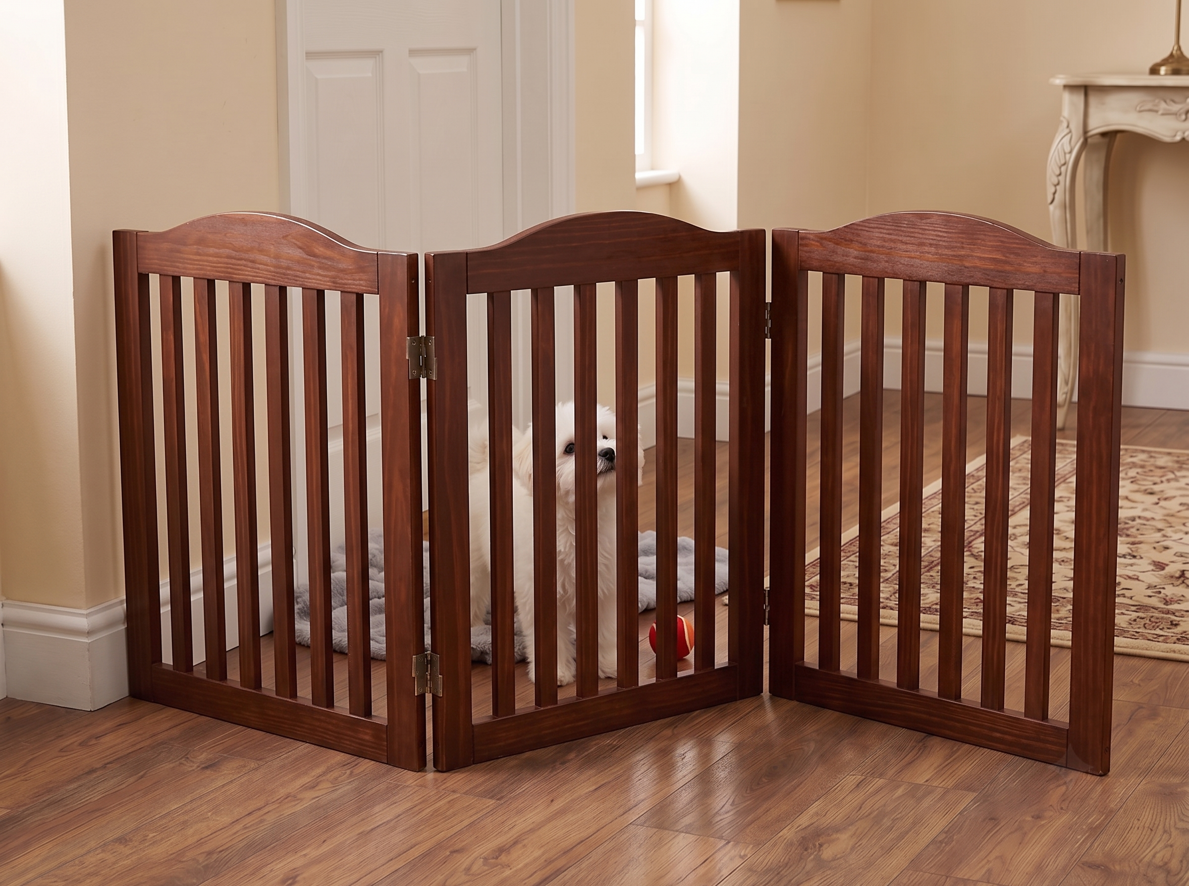 Puerta de Perro de Madera Plegable para Casa, 3 Paneles, 24 pulgadas, Barra de Acceso para Mascotas — imagen 3