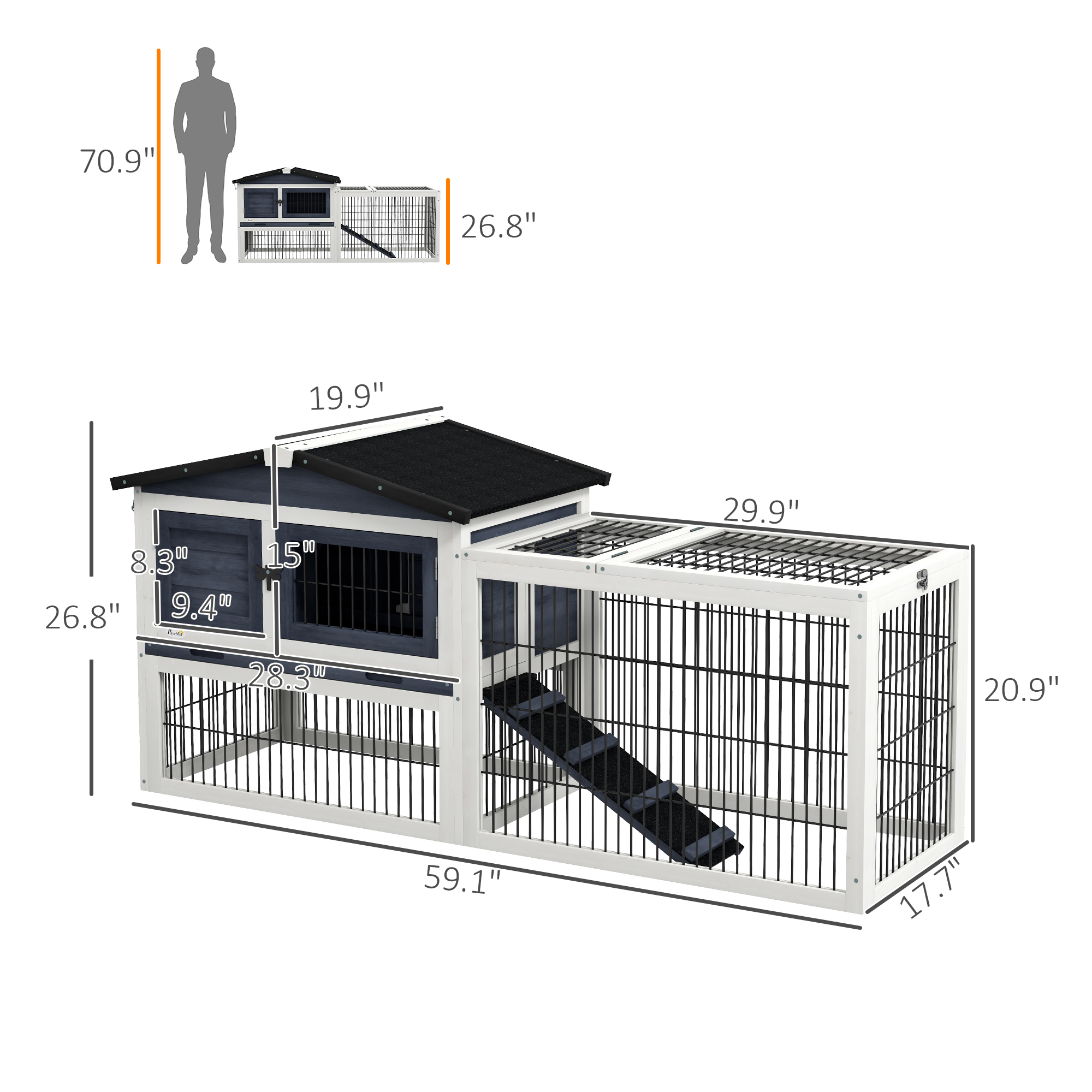 2 Level 59" Outdoor Rabbit Hutch With Openable Top, Dark Gray — imagen 2