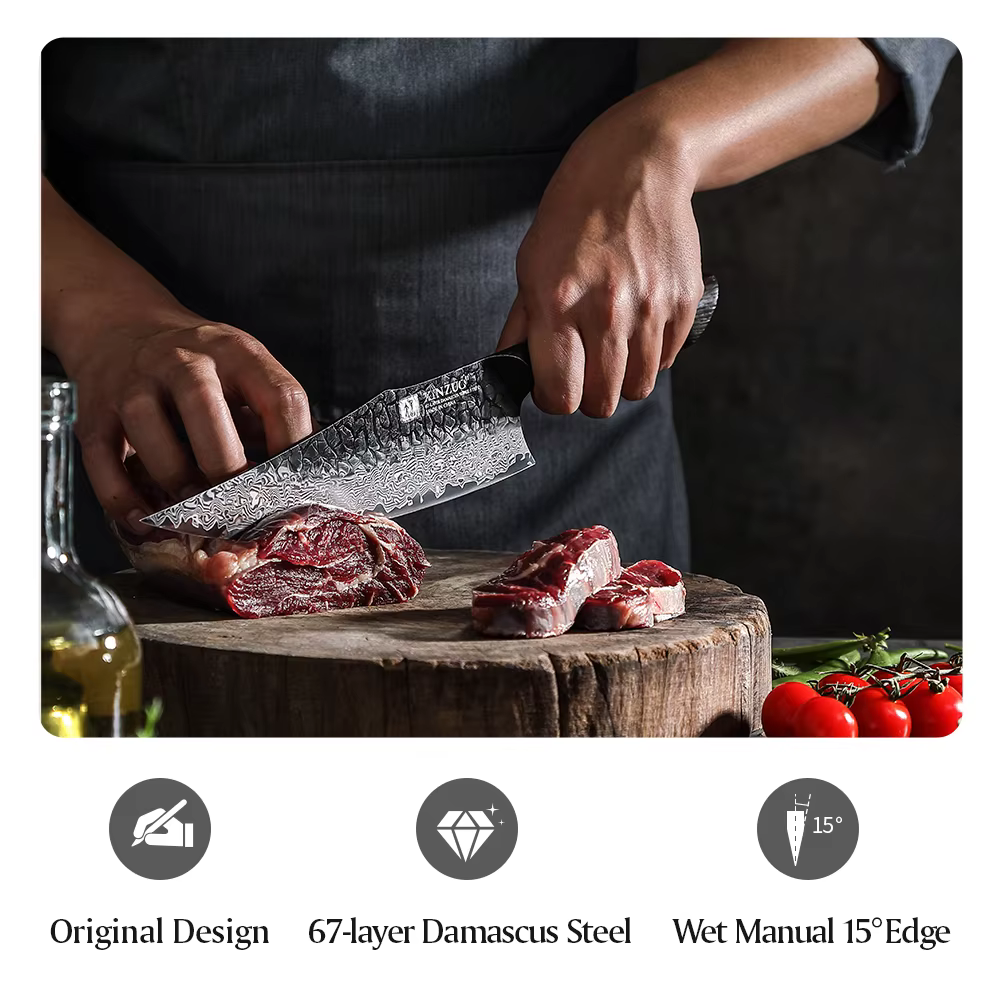 XINZUO 1-5PCS Damascus Steel Kitchen Knife 10Cr15CoMov Steel Core Chopping Vegetables And Fruits Household Kitchen Knife — image 6