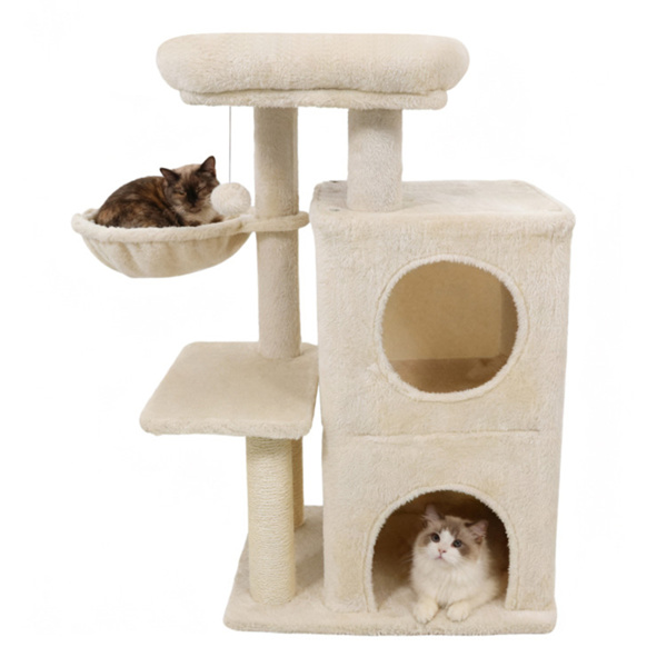 Rascador para Gatos Multinivel Beige de 33.5 Pulgadas con Condominio de 2 Niveles, Postes de Rascar de Sisal y Dispositivo Antivuelco para Gatos — imagen 1