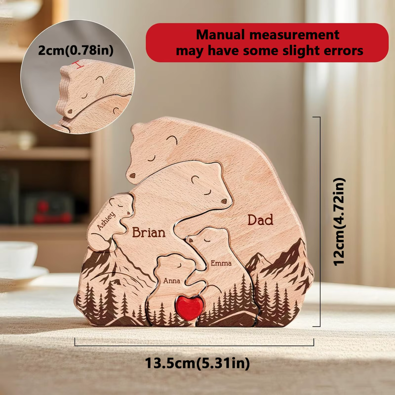 Puzzle de Osito de Madera Personalizado con Familia - Regalo para Bebés, Acción de Gracias y Navidad — imagen 5