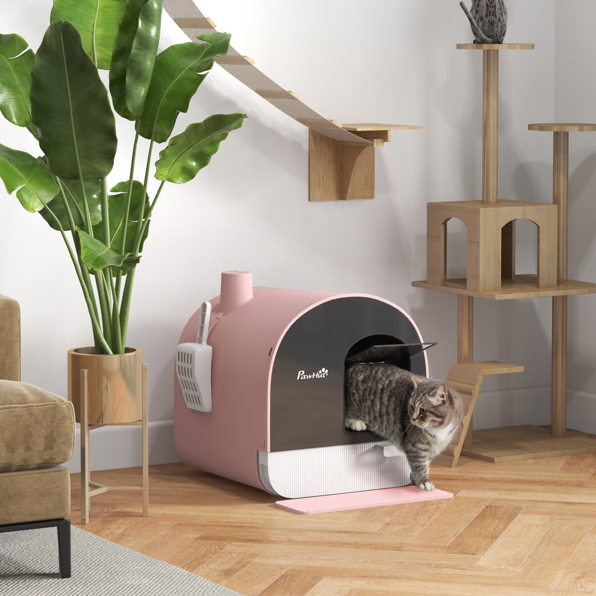 Cat Litter Box with Lid with Scoop and Filter, Pink — imagen 1