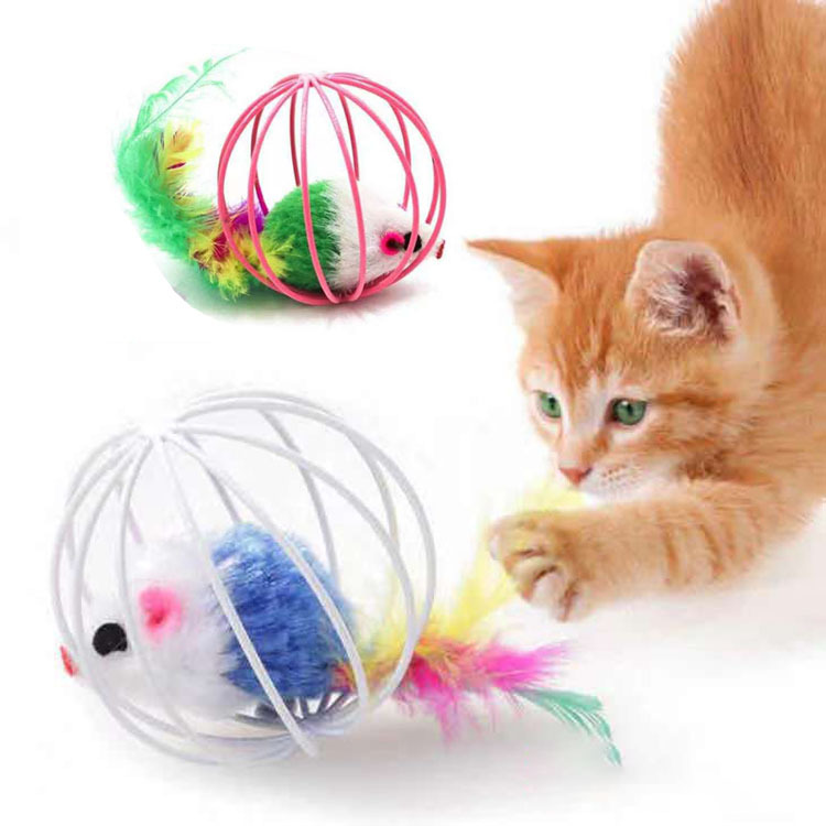 Cat Toys Feather tail Cage Mouse Enjoying Self congratulation Pet Color Emulated Mouse Teasing Cat Toys — image 1