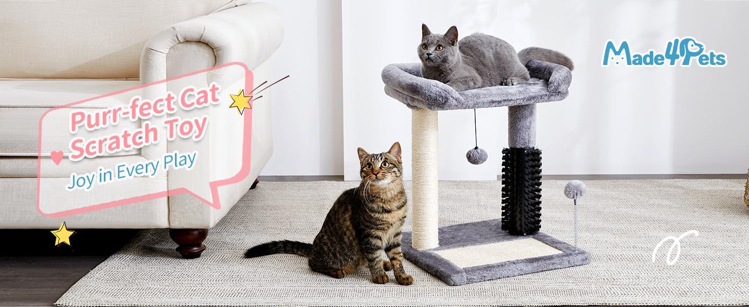 Árbol de Gato 4 en 1 Pequeño con Pelo Natural y Cepillo para Autogroomado, Poste de Escarbar Sisal y Colgantes para Entretener a los Gatos Indómitos — imagen 4