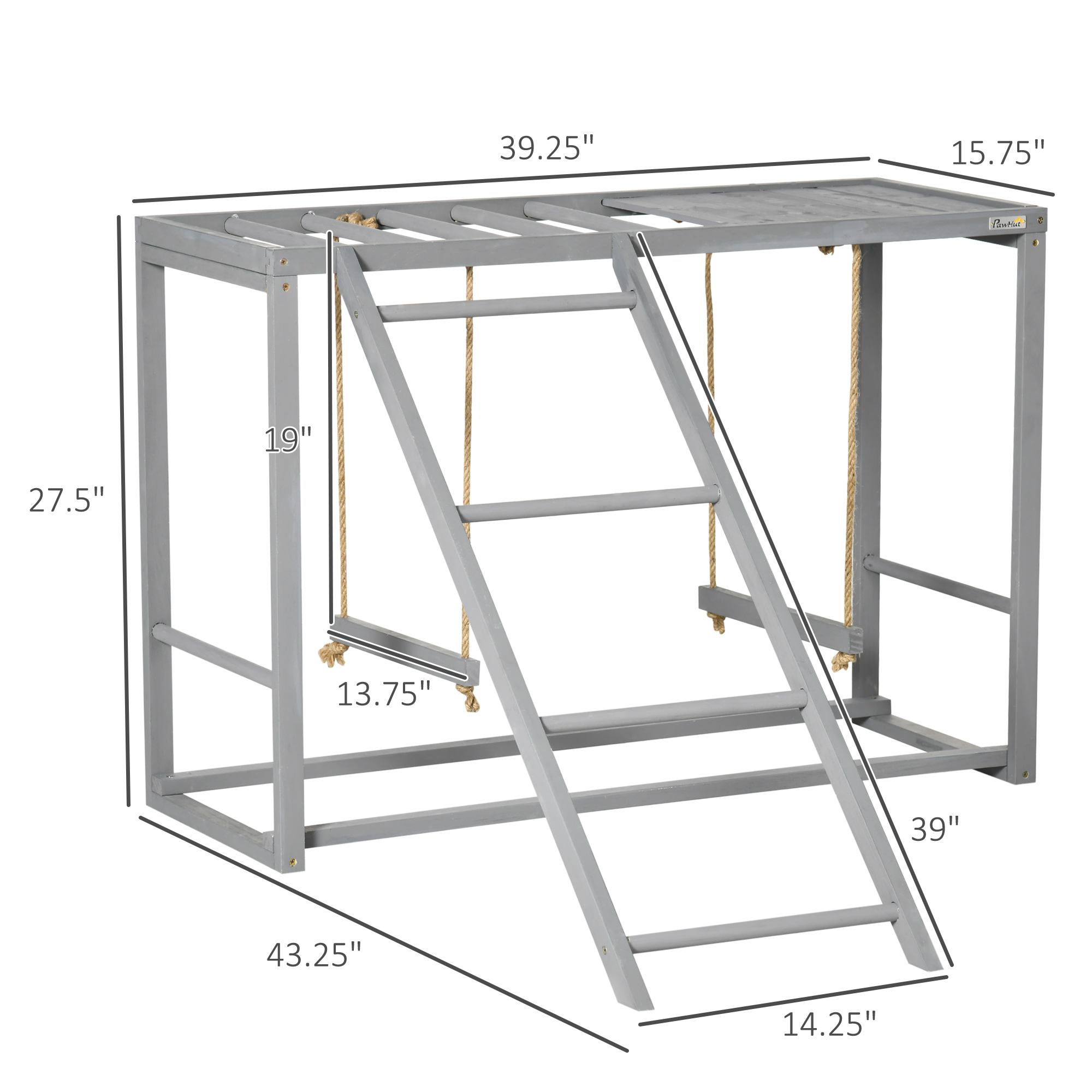 Chicken Activity Play With Swing Set For 3–4 Birds, Wooden Chicken Coop Accessory With Multiple Perches & Hen Ladder, Gray — imagen 3