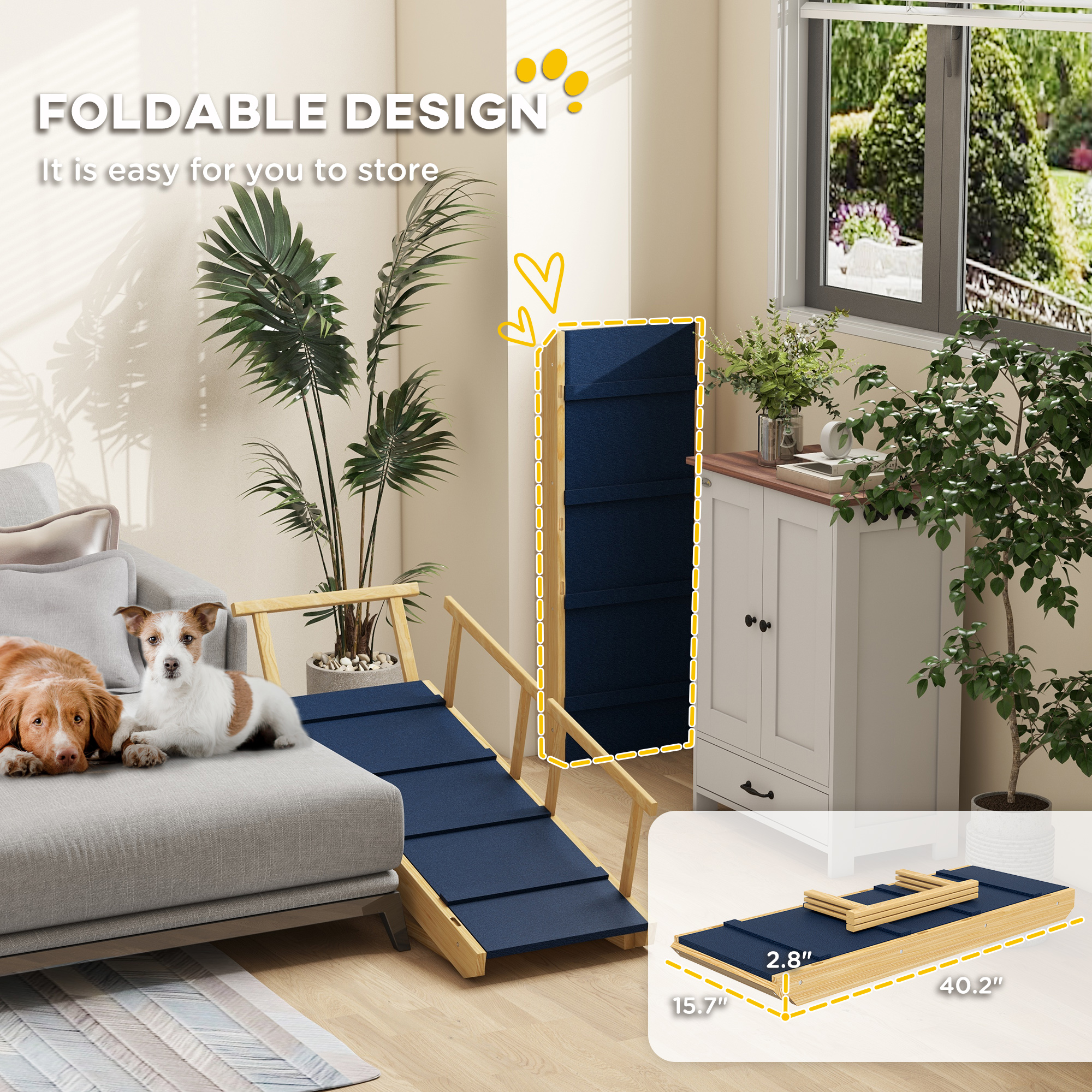 Paso para Perros, Escaleras de Madera para Mascotas con Tela de No Deslizar y Soportes Laterales — imagen 8