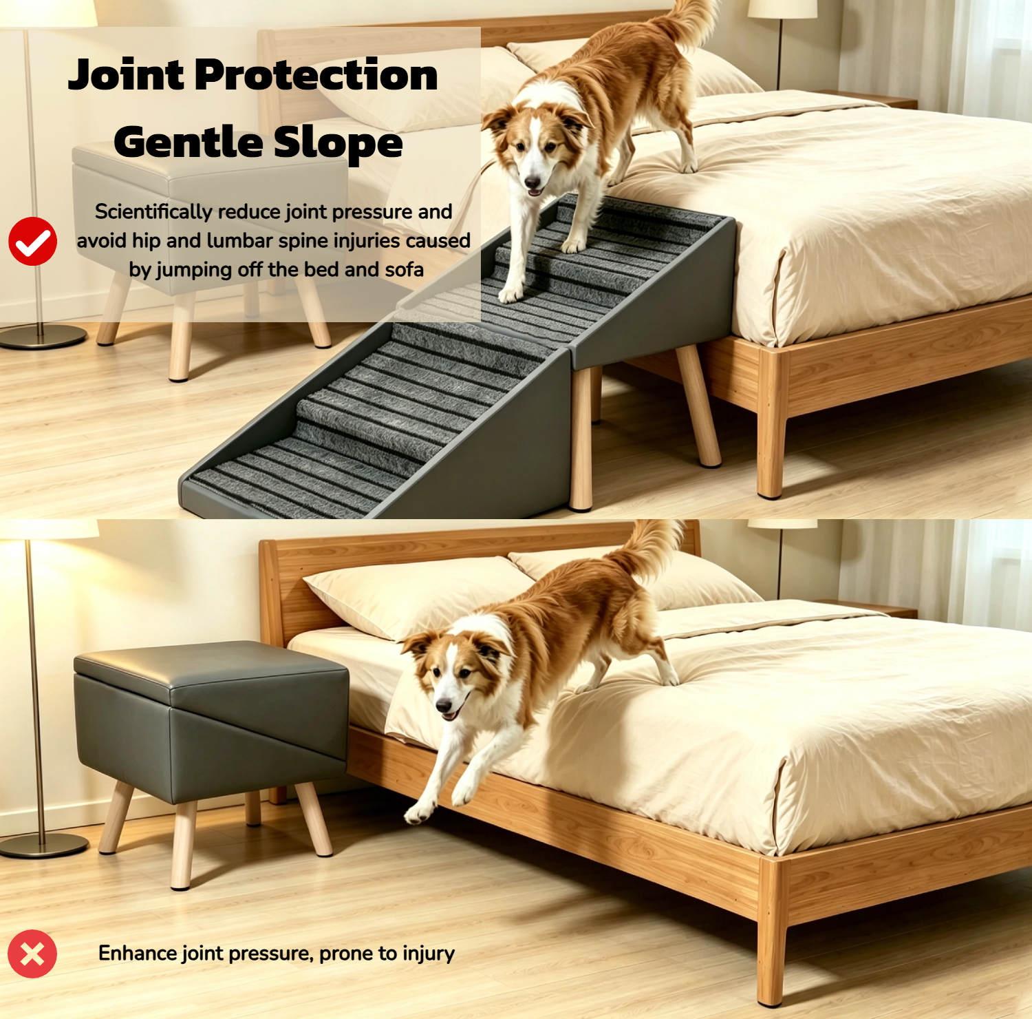 Escalera para Perros 2 en 1 para Cama y Sofá, 19.69" Rampa Plegable para Perros con 4 Escalones y Otomana para Perros Pequeños, Gris — imagen 6
