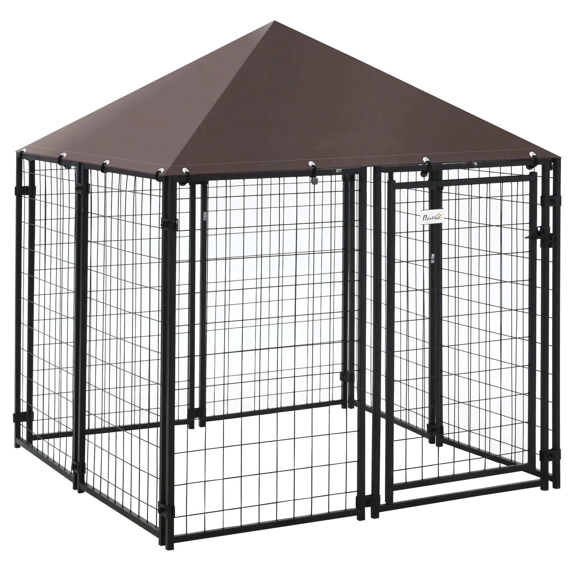 Outdoor Dog Kennel, Welded Wire Steel Fence, Lockable Pet Playpen Crate, with Water-, UV-Resistant Canopy Top, Door, 4.6ft x 4.6ft x 5ft, Black — image 1