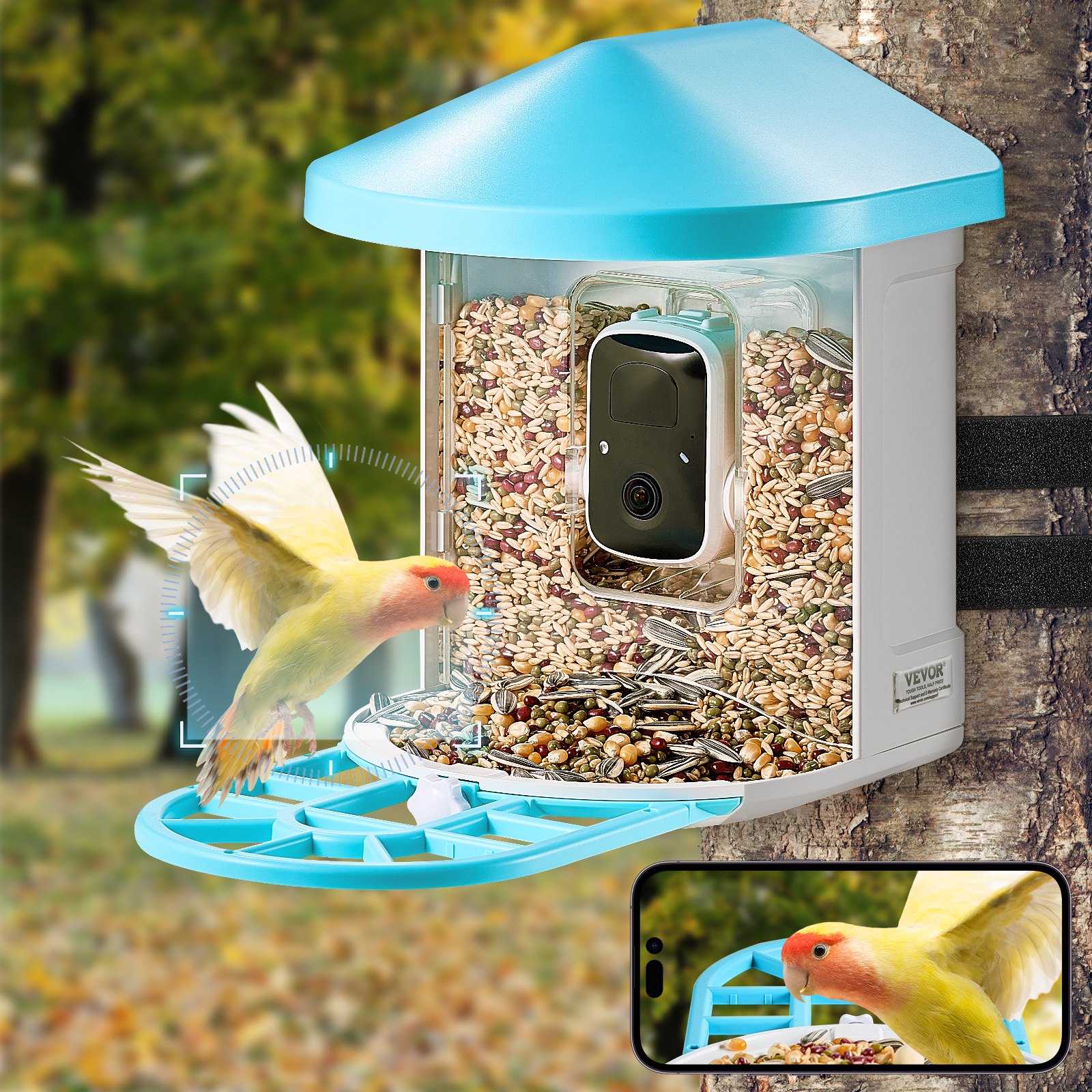 VEVOR Smart Bird Feeder With Camera 2K HD AI Identify Bird Species Auto Capture — imagen 2