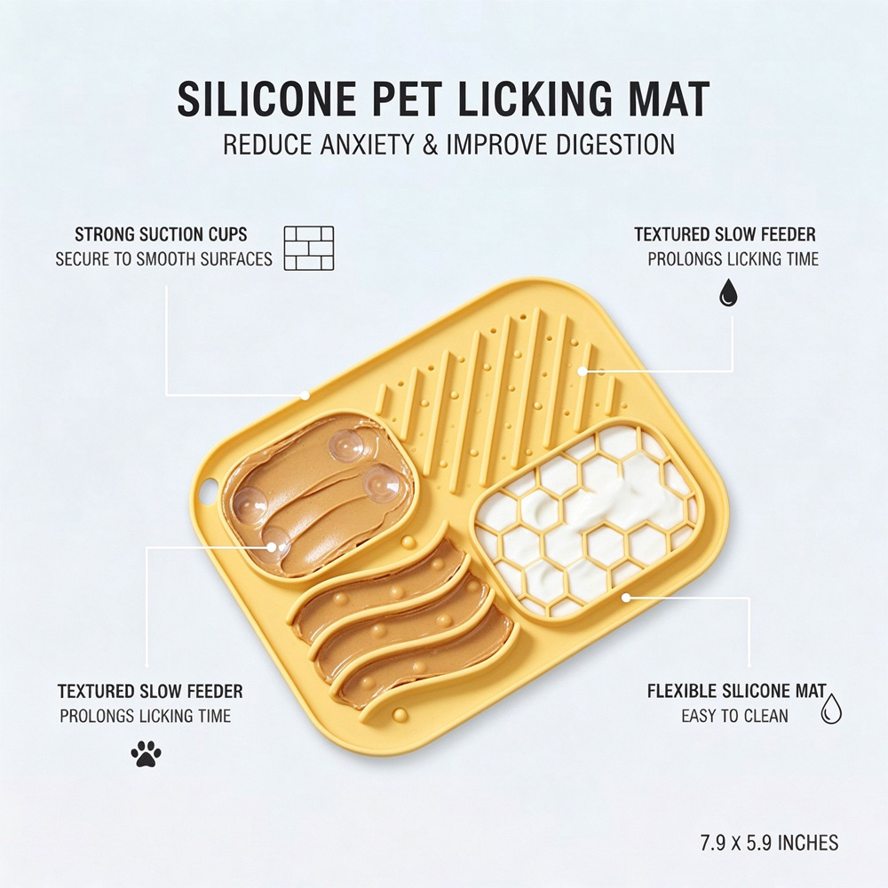 Silicone Pet Licking Mat, 4 Zones Slow Feeder Mat With Strong Suction Cups For Dogs & Cats, Anxiety Relief Lick Pad For Bathing, Grooming & Feeding — image 2