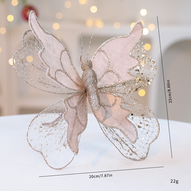 Saintyuan High-Quality Fabric Sequin Gold Powder Artificial Butterfly Ornament Christmas Tree Decoration — image 9