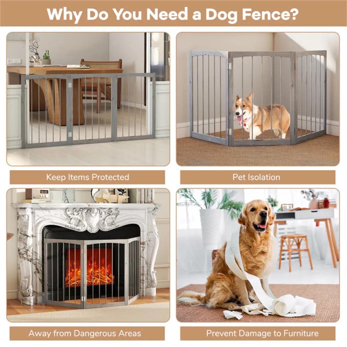 63" x 30" Gray Wooden Pet Fence — image 8
