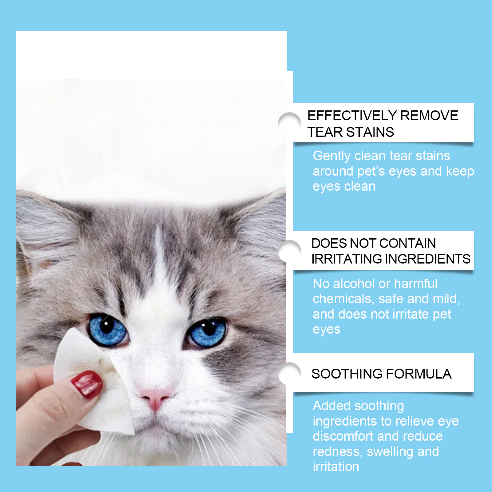 Limpieza de Ojos para Mascotas: Paños para Eliminar Manchas Lacrimales con Ácido Citríaco Suave, 60 Unidades — imagen 11