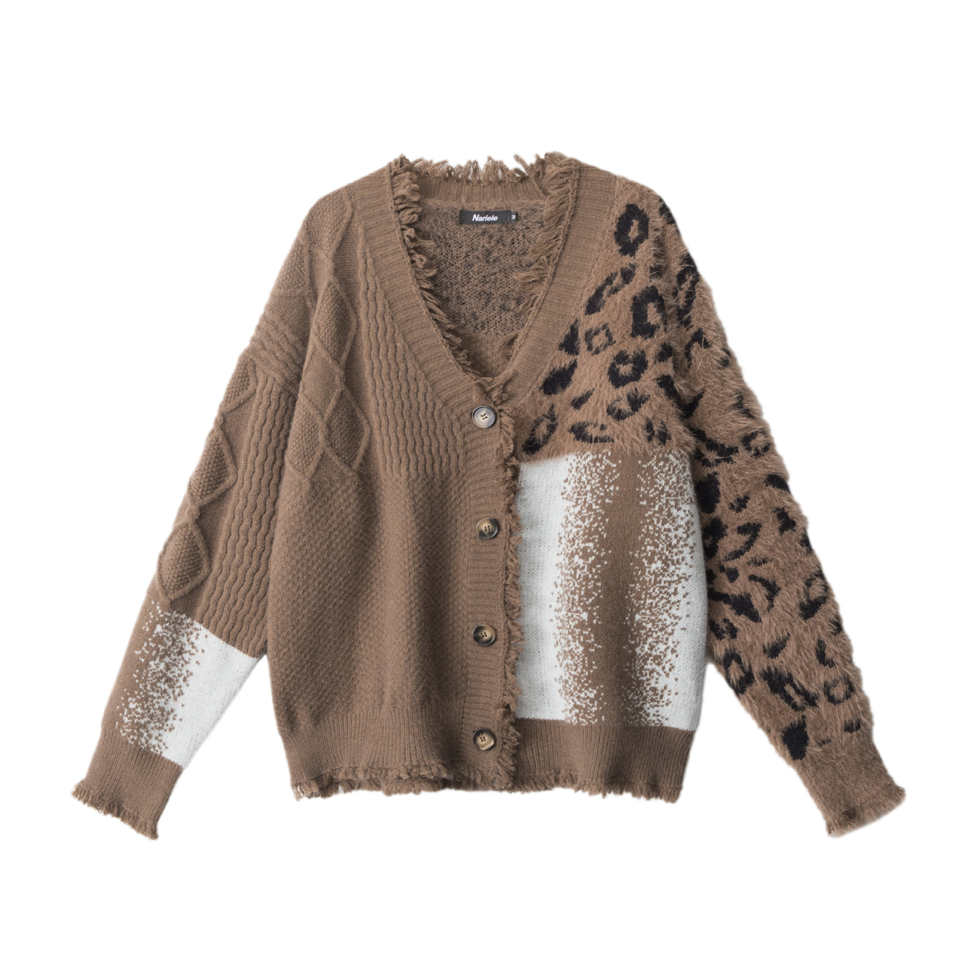 Tassel fringed leopard print color blocked jacket — image 1