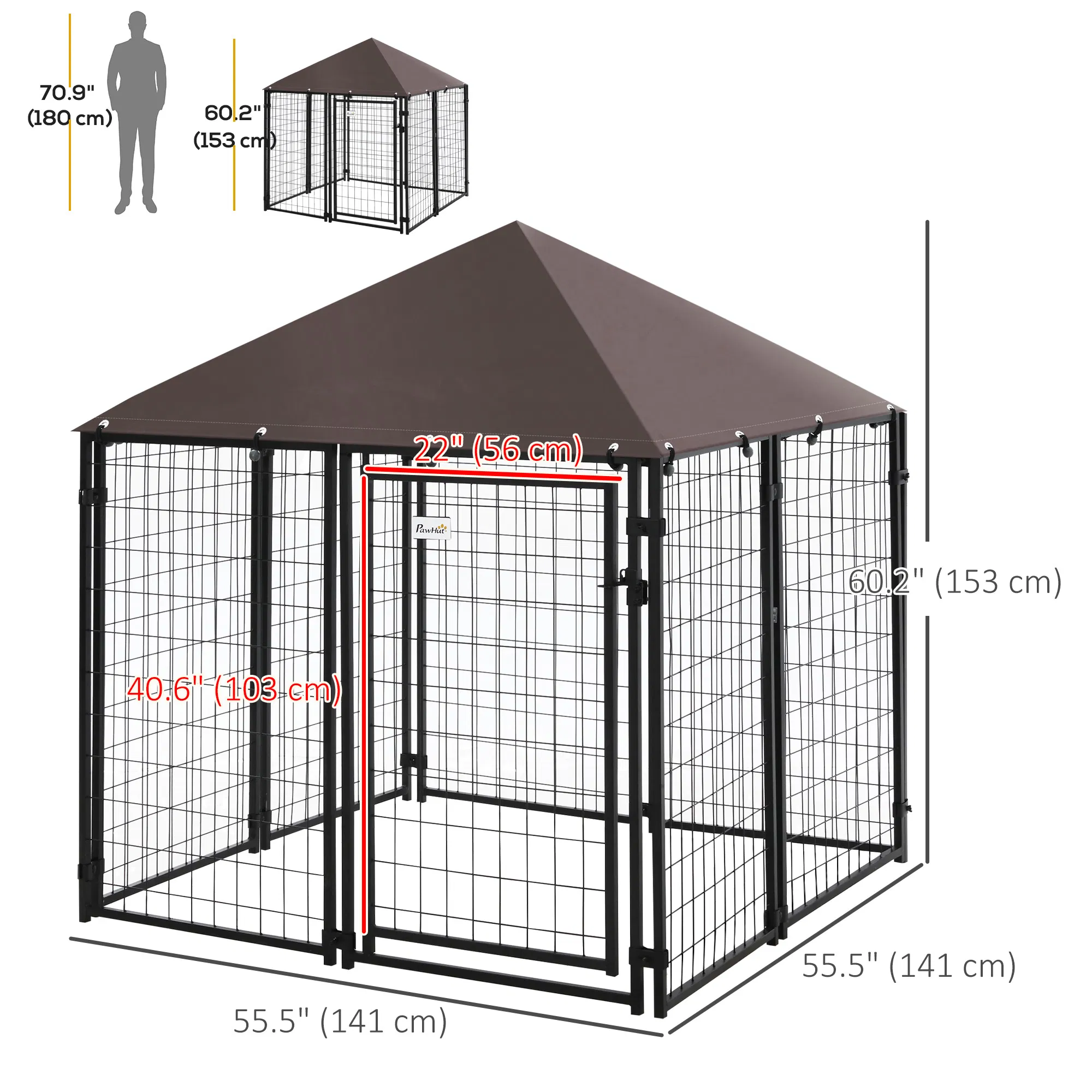 Outdoor Dog Kennel, Welded Wire Steel Fence, Lockable Pet Playpen Crate, with Water-, UV-Resistant Canopy Top, Door, 4.6ft x 4.6ft x 5ft, Black — image 3