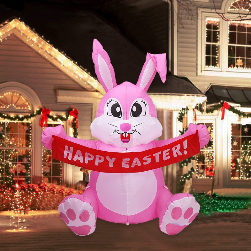 Conejo de Pascua Inflable de 1.5 Metros, Color Rosa, Iluminación LED, Decoración de Jardín para Semana Santa — imagen 1
