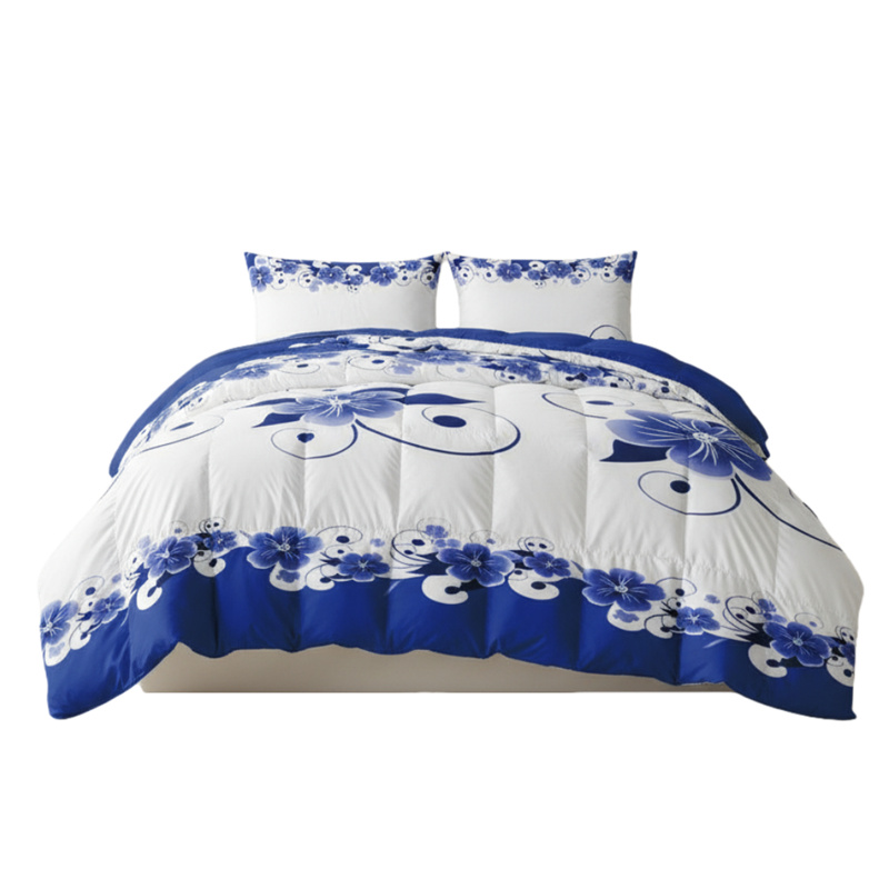Conjunto de 3 Piezas de Cubierta de Duvet, Diseño de US Azul y Blanco Florales Botánicos Impresos en Alta Densidad, Con Cierre de Corcheta y Cordones de Esquina, Materiales de Cama Amigables con Mascotas — imagen 1
