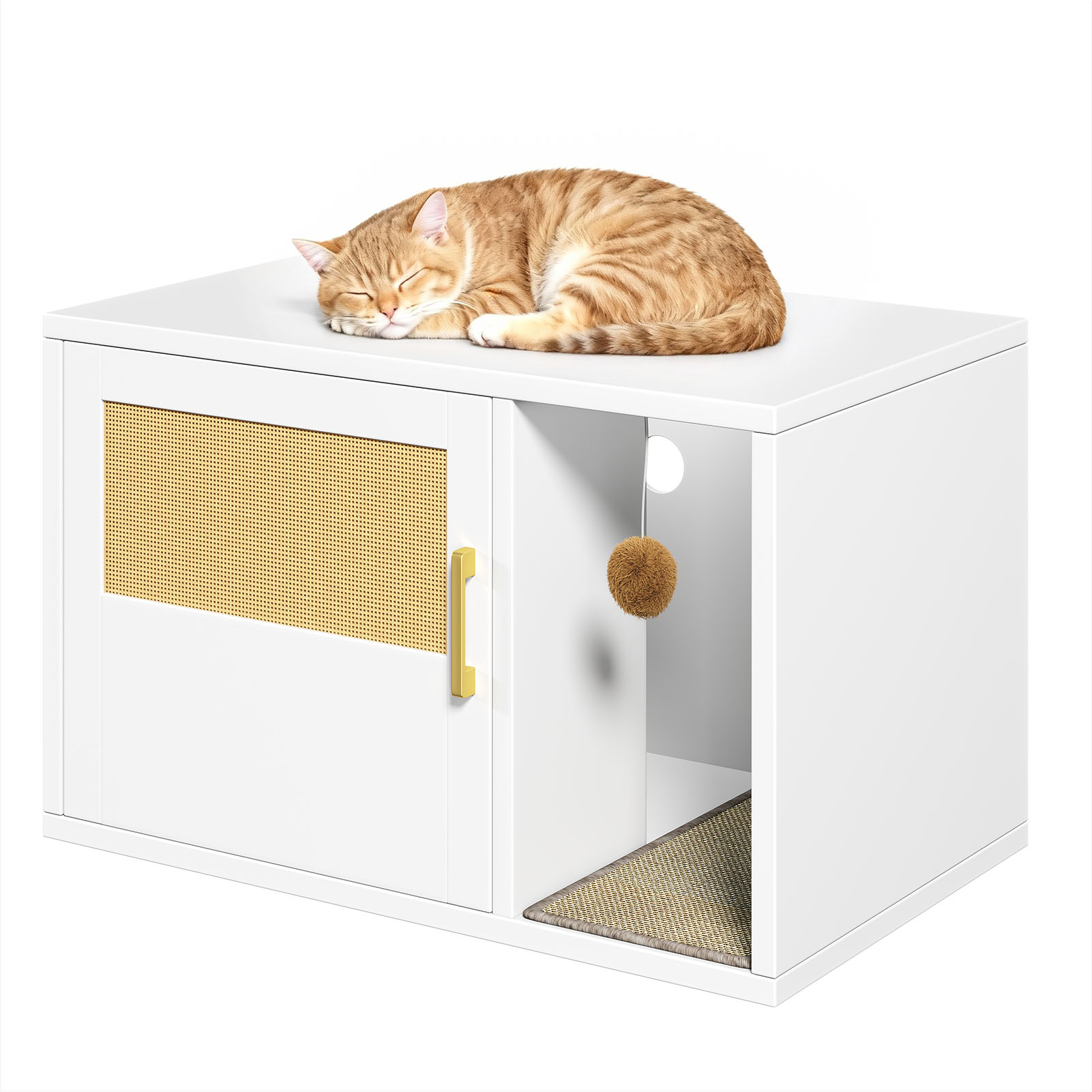 Caja de Limpieza para Gatos Multifuncional de Diseño Blanco Moderno Casa para Gatos con Lavabo y Mesa de Sílabo para Dormitorio y Salón — imagen 24