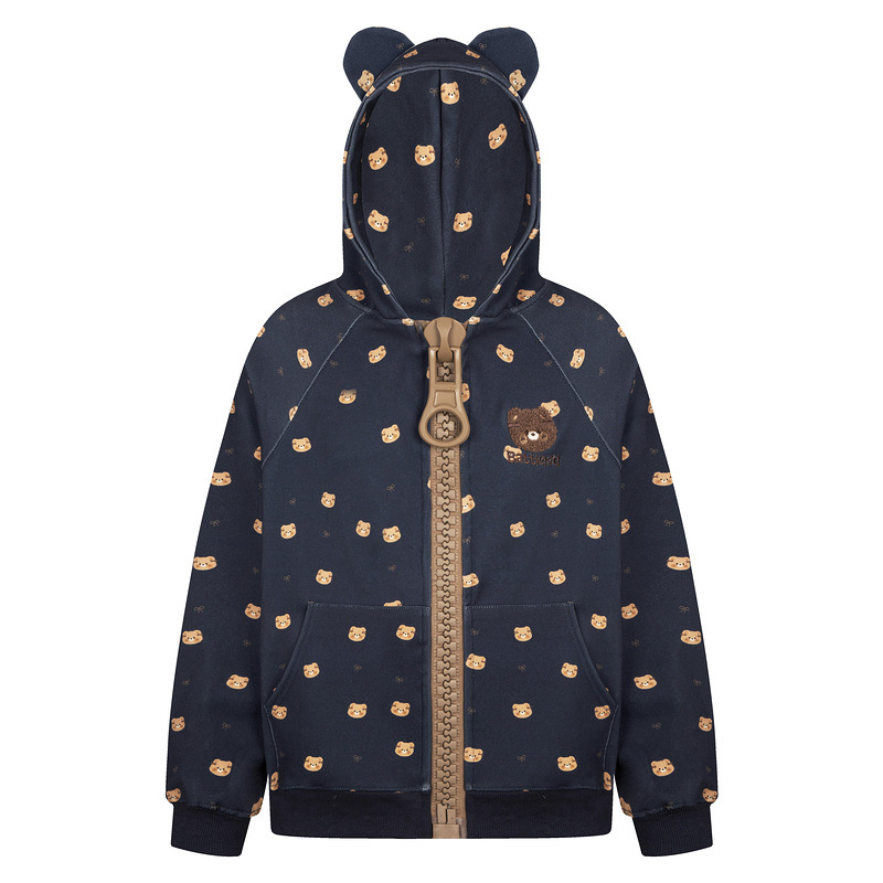 Full printed teddy bear ears hooded cardigan sweatshirt loose jacket — image 7