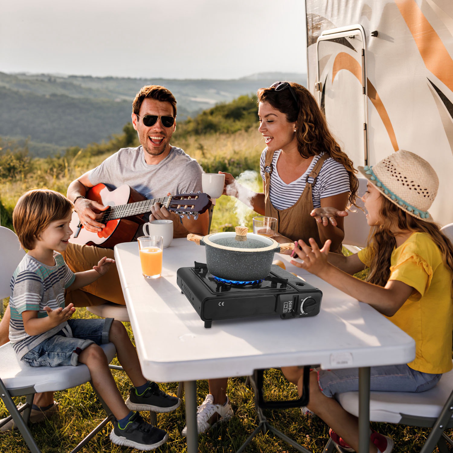 Estufa Portátil de Camping 3300W, Quemador Dual para Cartucho de Butano, Encendido Piezoeléctrico, Un Quemador con Expulsión Automática del Tanque y Corte por Sobrepresión, Estuche de Transporte para Camping, Senderismo, Picnic y Pesca — imagen 5