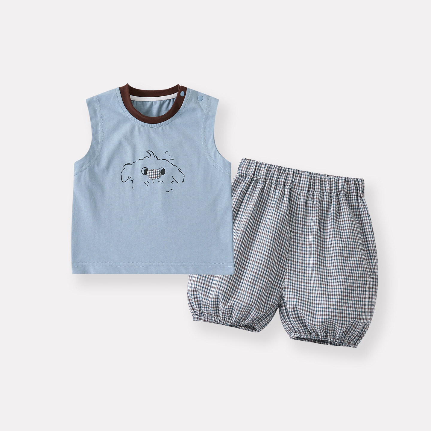 Baby Cartoon Dog Outfit Set Printed Vest and Checkered Shorts Two-Piece Set — image 7