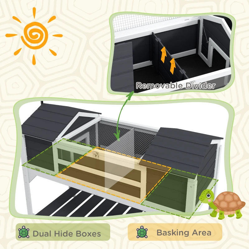 Tortoise Enclosure Tortoise House With Adjustable Lamp Holder Storage Shelf, Dual Main Houses, Openable Lid, Gray — imagen 4