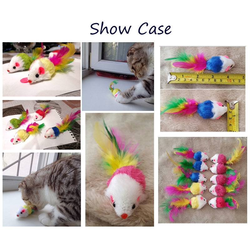 Pawstrip 12pcs/pack Colorful Feather Cat Toys False Mouse Kitten Cat Toy With Sound Rattling — image 4