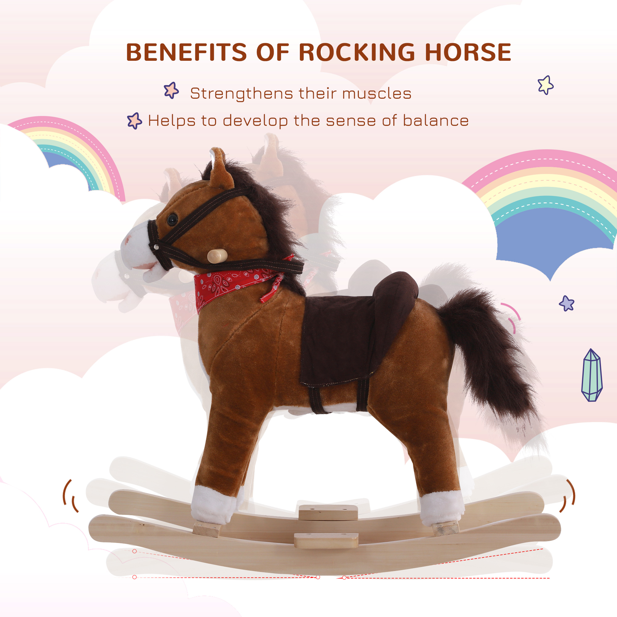 Caballo de Paja Montado con Sonidos Realistas y Pañuelo Rojo para Niños Mayores de 3 Años Regalo de Cumpleaños — imagen 2