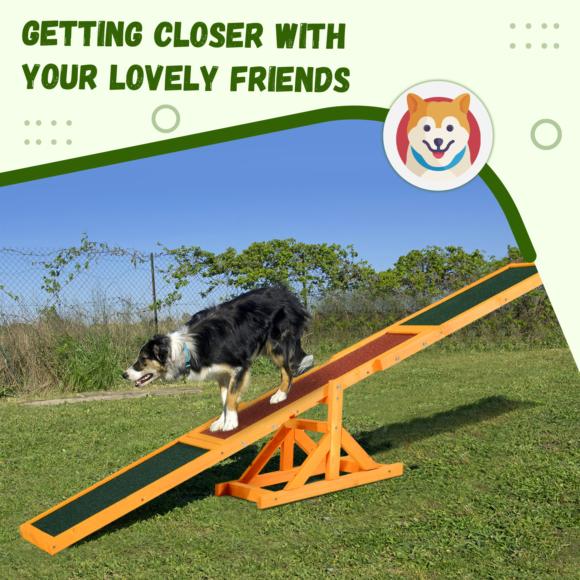 Sistema de Gimnasia Canina con Plataforma de Equilibrio en Madera Natural para Entrenamiento y Ejercicio al Aire Libre, Juguetes para Perros, Resistente al Tiempo — imagen 2