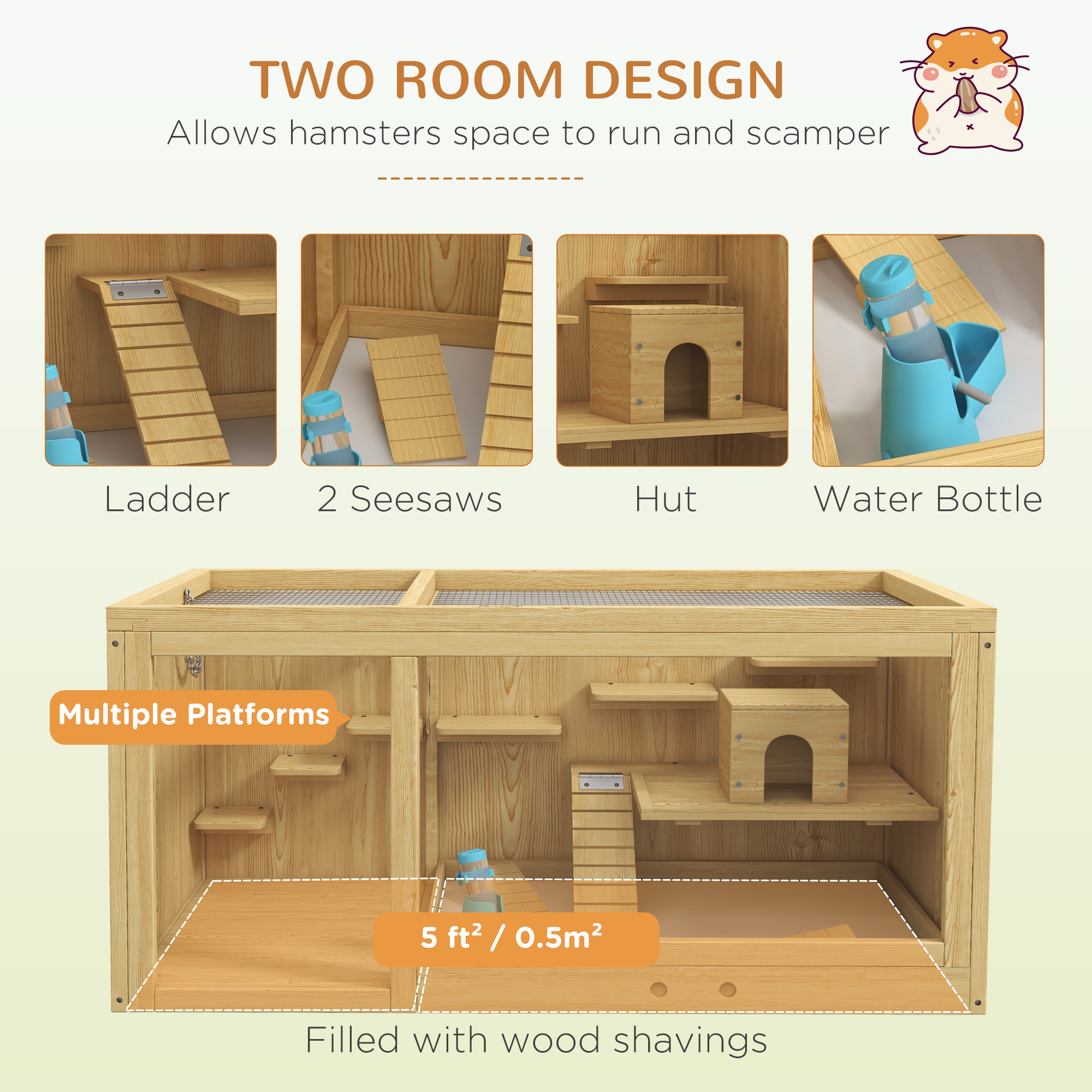 Caja de Hamster de Madera Grande con Plataforma Extraíble, Señales y Escalera — imagen 6