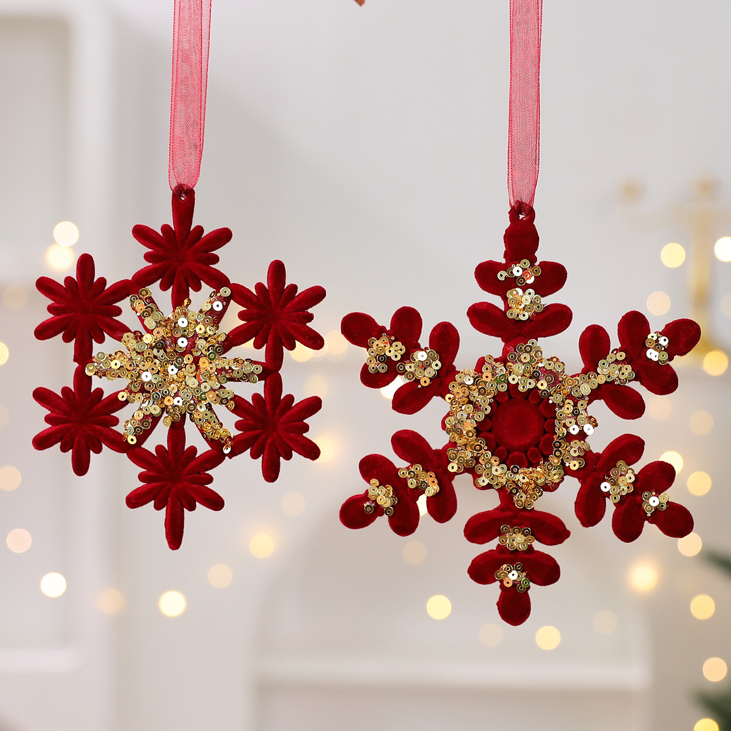 Christmas Decoration Velvet Red Wreath Bow Deer Ornament Tree Hanging Decor — imagen 3