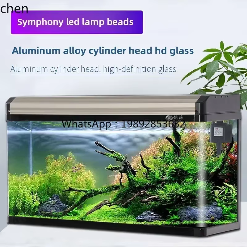 Tanque de peces YG10 para sala de estar: acuario ecológico rectangular de vidrio grande para peces dorados — imagen 3
