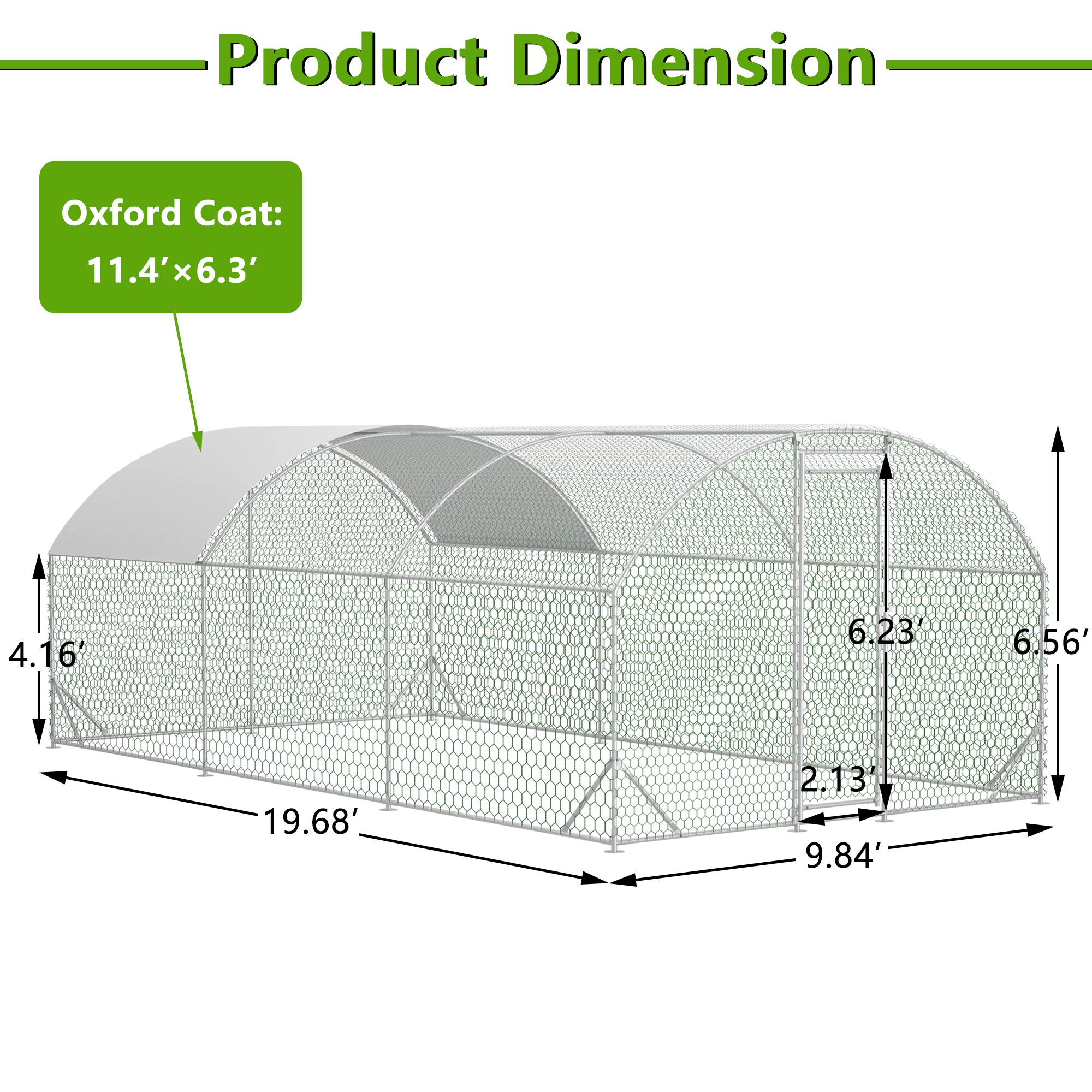 Large Chicken Coop Metal Chicken Run With Waterproof And Anti-UV Cover, Dome Shaped Walk-in Fence Cage Hen House For Outdoor And Yard Farm, 9.84 X 19.68 X 6.56 Ft — imagen 3