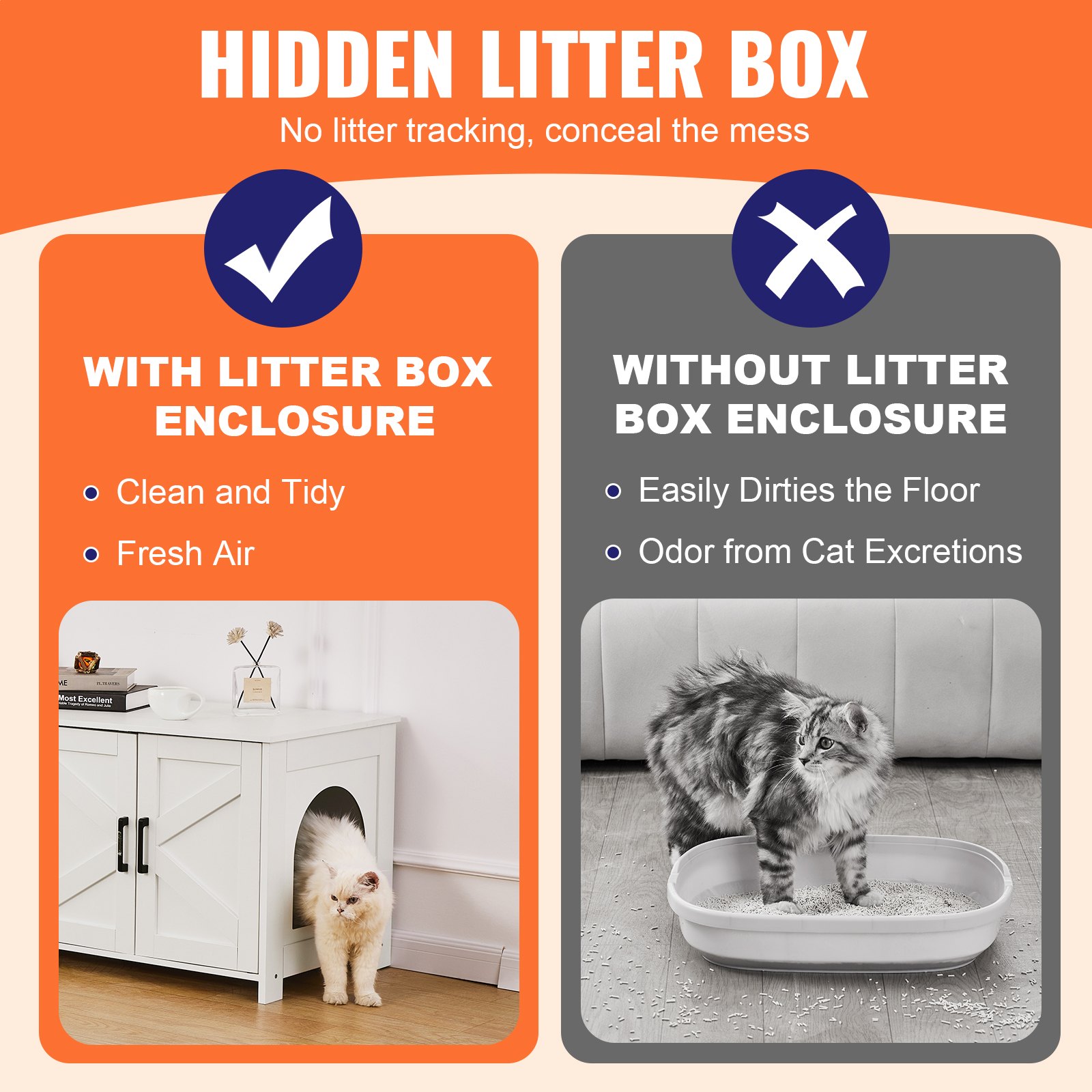 Caja de Arena para Gatos con Encierro en Madera - Diseño Estético Oculto 2 Habitaciones Blanco — imagen 4