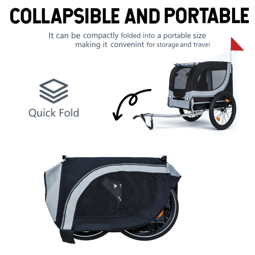 Remolque de Bicicleta Grande Plegable para Perros - Capacidad 100LB, Transporte Seguro para Mascotas en Terrenos Varios, Estructura de Acero Duradero para Ciclismo, Carrera y Aventuras al Aire Libre, Negro-Gris 20 pulgadas de Ancho con Llantas Gordo — imagen 5